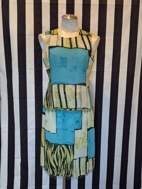 Russell Kemp Aqua & Lime Graphic Patchwork Shift Dress